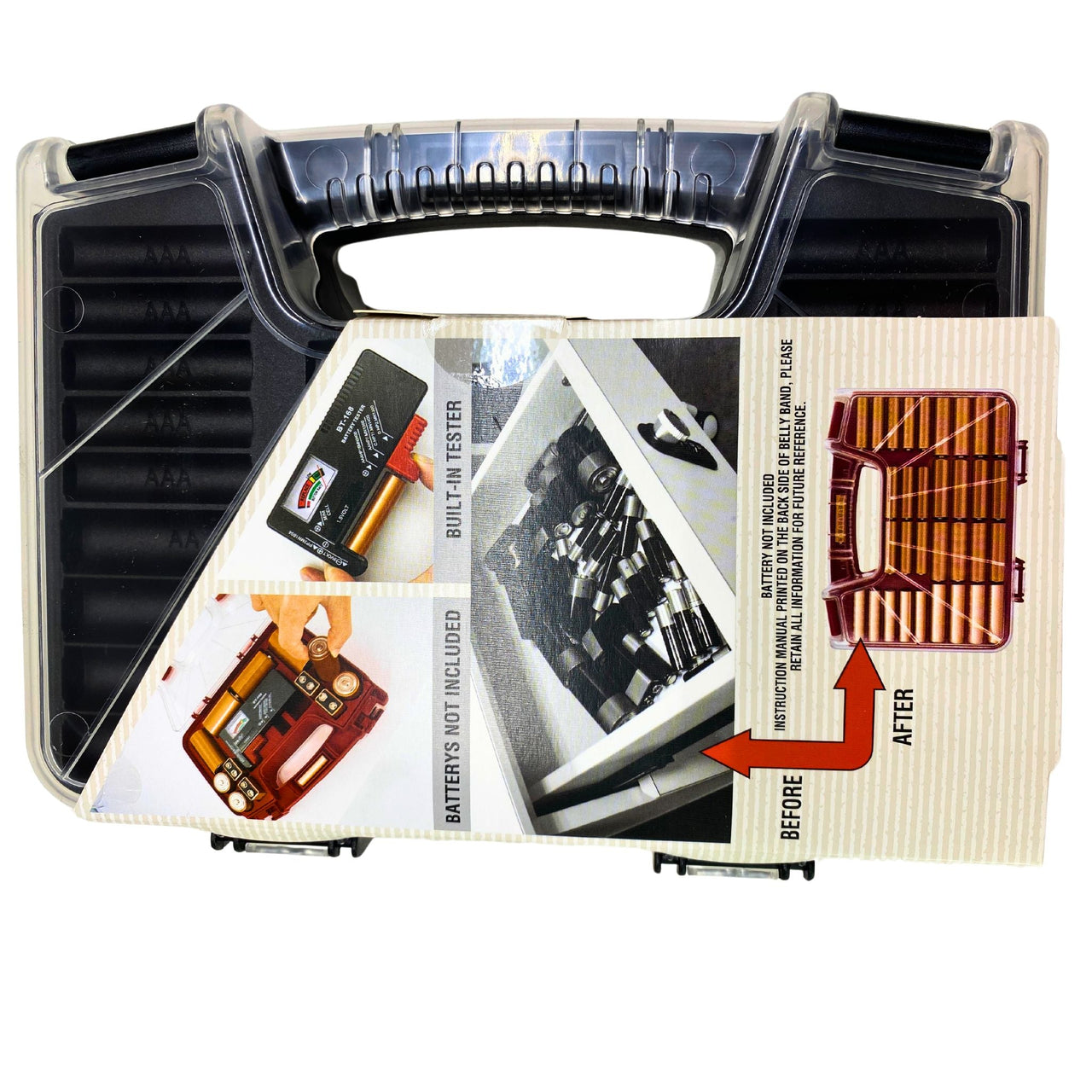 Battery Case Double-Sided Battery Storage Built-in Battery Tester
