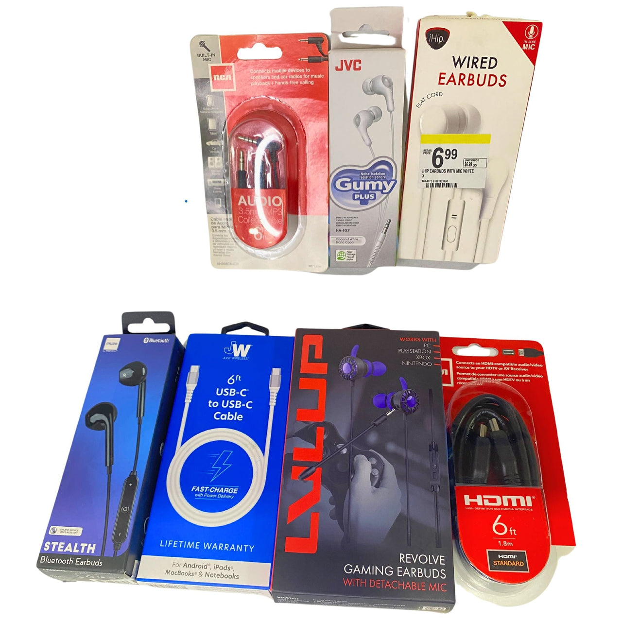 Cables Mix includes Earbuds , Charging Cables