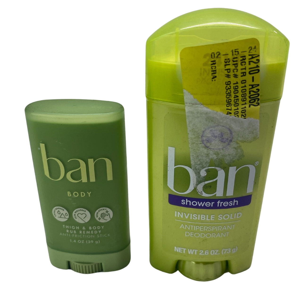 Ban Body Thigh & Body Rub Remedy Anti-Friction Stick 1.4 OZ and Ban Shower Fresh Invisible Solid Antiperspirant Deodorant 2.6 OZ 