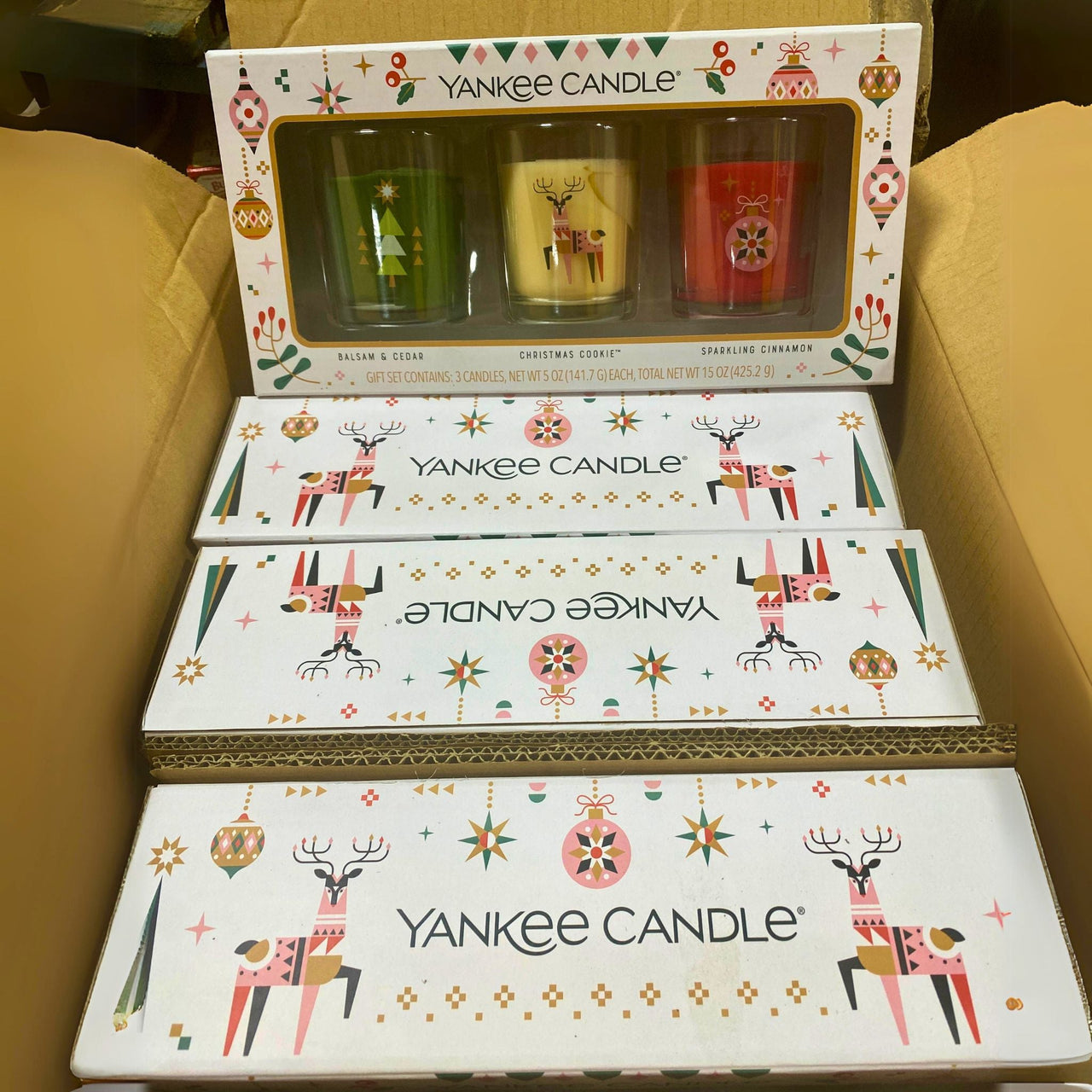 Christmas Gift Set 3 Candles Balsam & Cedar, Christmas Cookie and Sparkling Cinnamon 15OZ