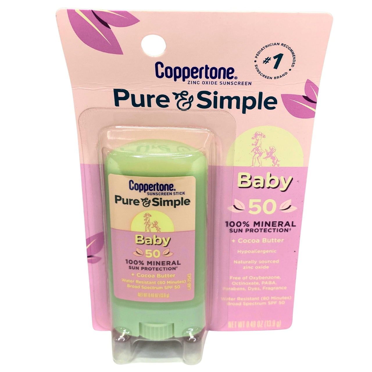 Protector solar de óxido de zinc Coppertone Pure & Simple Baby 50 + manteca de cacao 0.49 oz (lote de 70 piezas)