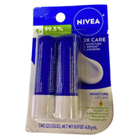 Thumbnail for Nivea 3x Care Moisture Lip Care, 0.17 oz two (2) sticks