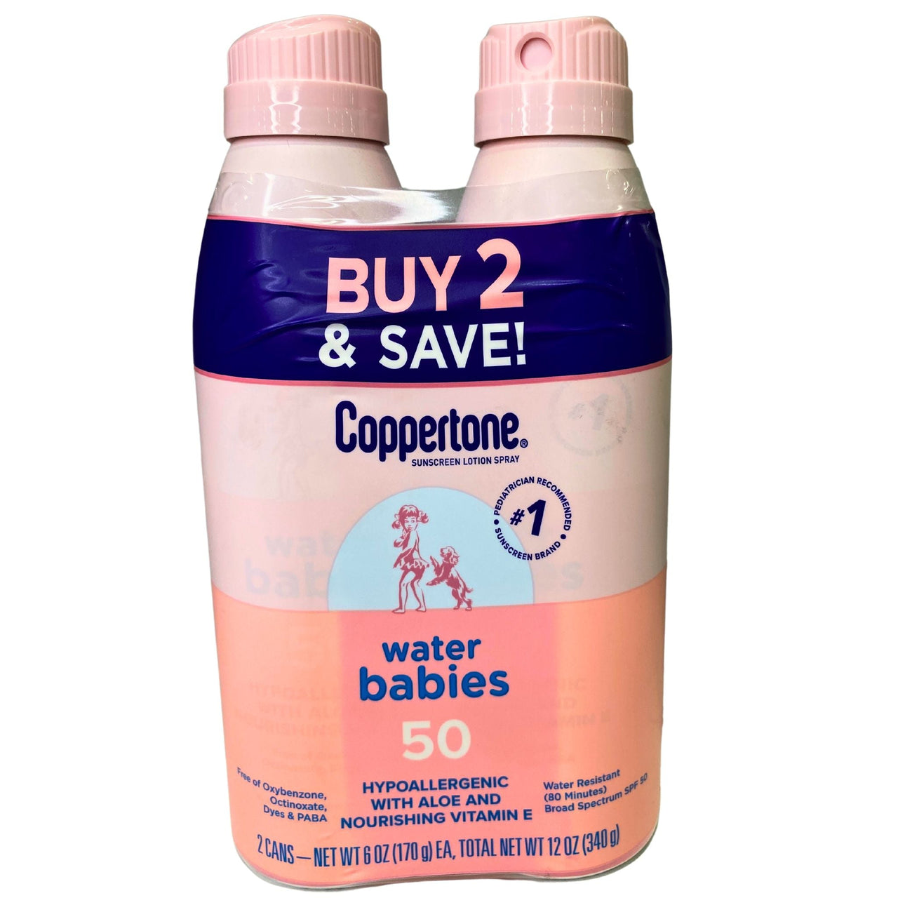 Coppertone Sunscreen Lotion Spray  Water Babies TWIN PACK