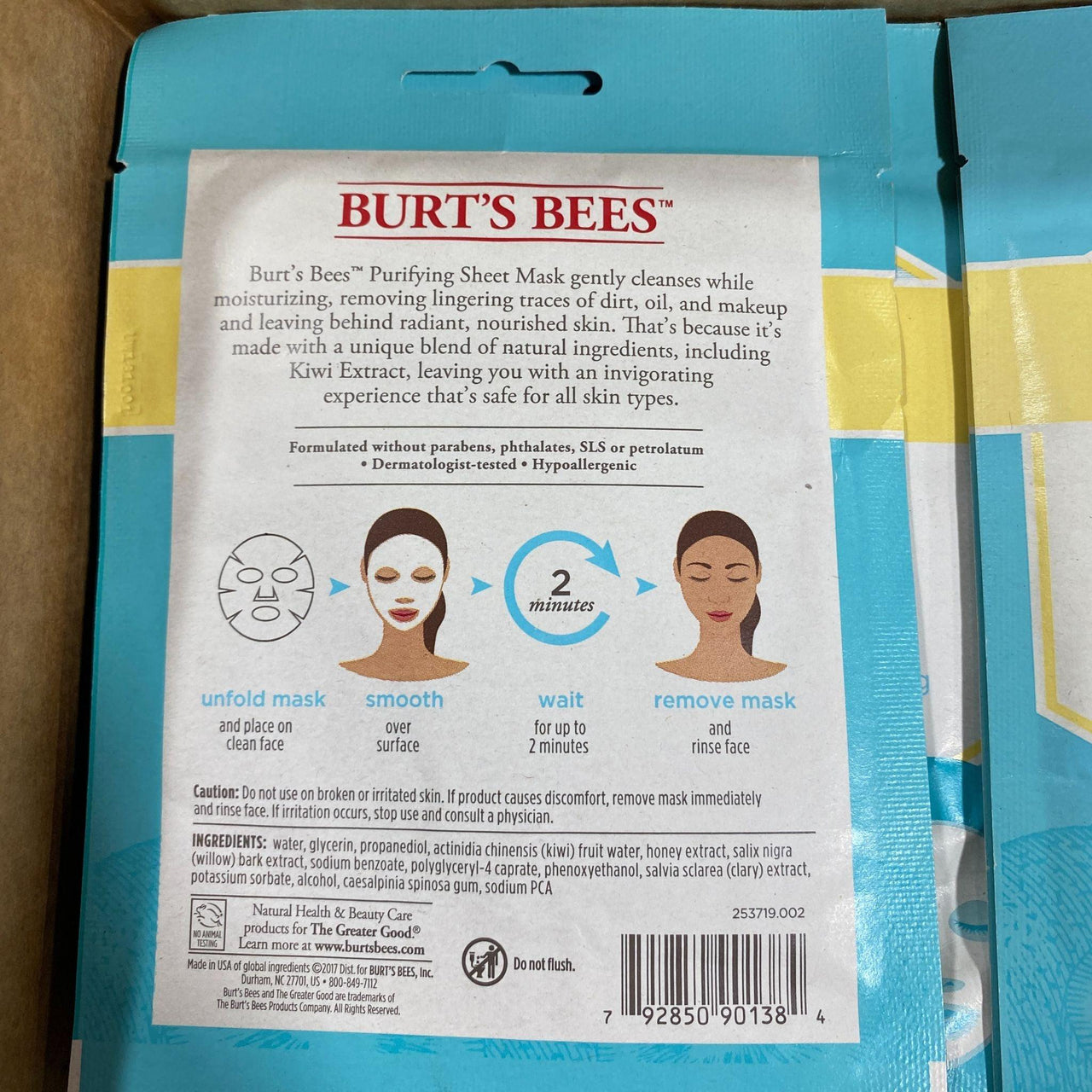 Burt's Bees Purifying Sheet Mask with Kiwi Extract gently cleanses while moisturizing 99.0% ( 96 Pcs Box ) - Discount Wholesalers Inc