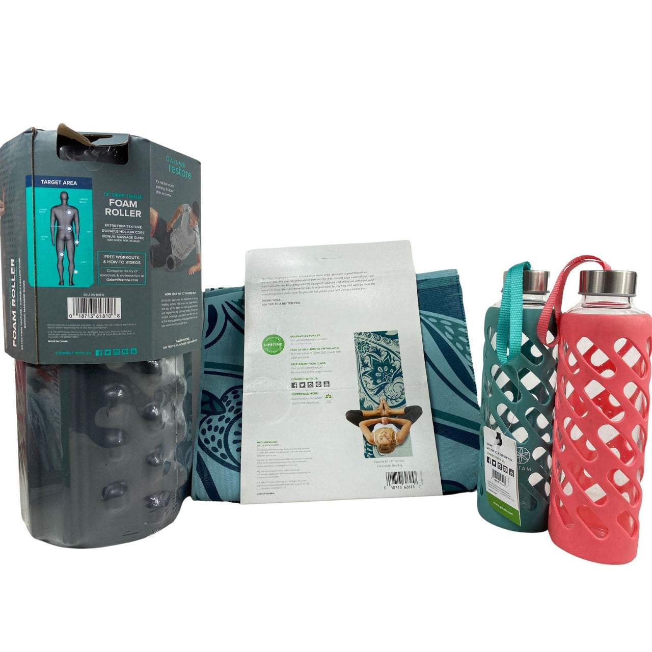 Gaiam Mix - includes Yoga Mat, Water Bottle & Foam Roller (30 Pcs Lot) - Discount Wholesalers Inc